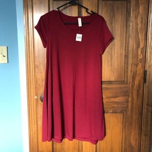 Red/Garnet Scoop Neck T-Shirt Dress